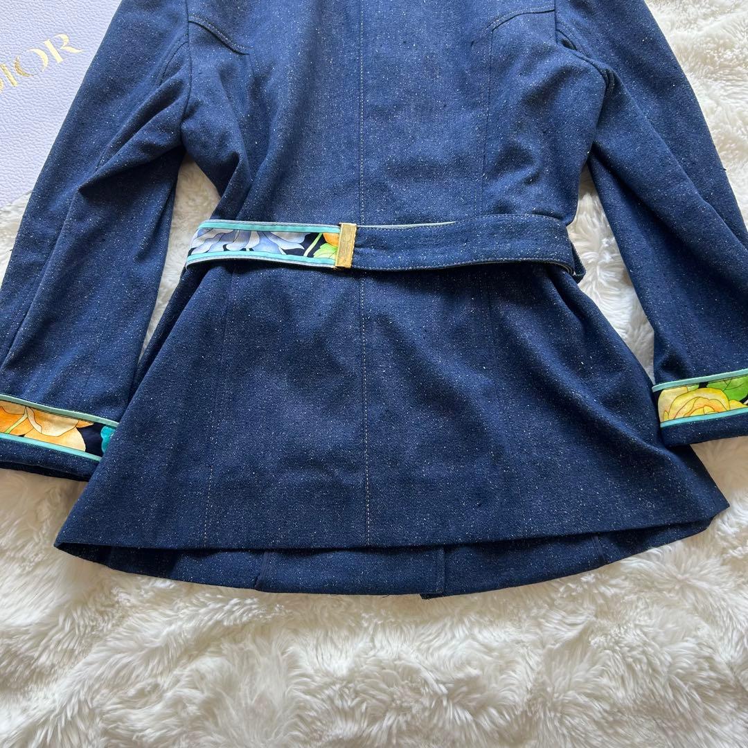 【美品】LEONARD レオナール シルク100% デニムジャケット ベルト付き