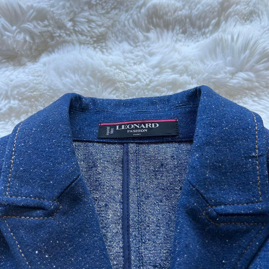 【美品】LEONARD レオナール シルク100% デニムジャケット ベルト付き
