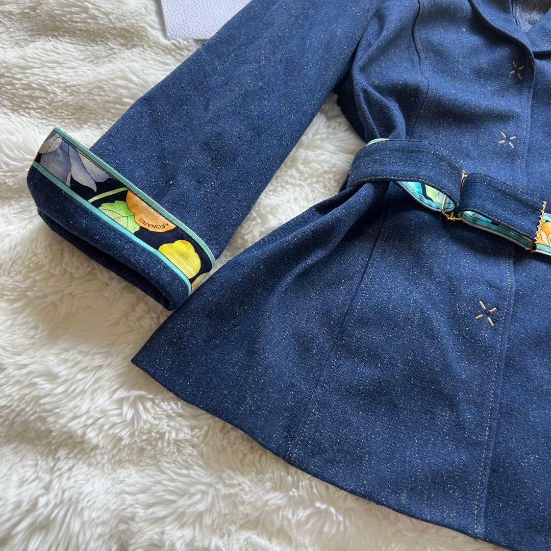 【美品】LEONARD レオナール シルク100% デニムジャケット ベルト付き