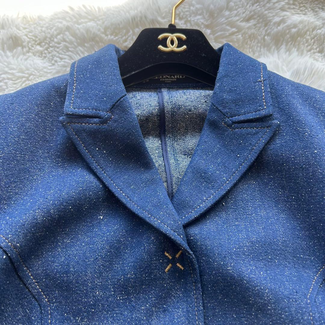 【美品】LEONARD レオナール シルク100% デニムジャケット ベルト付き