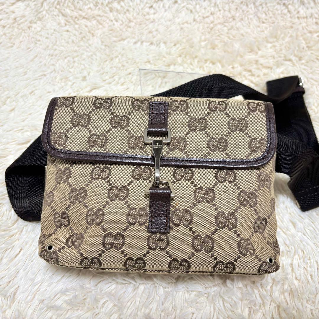 美品✨グッチ ボディバッグ GG キャンバス ジャッキー ベージュ ブラウン