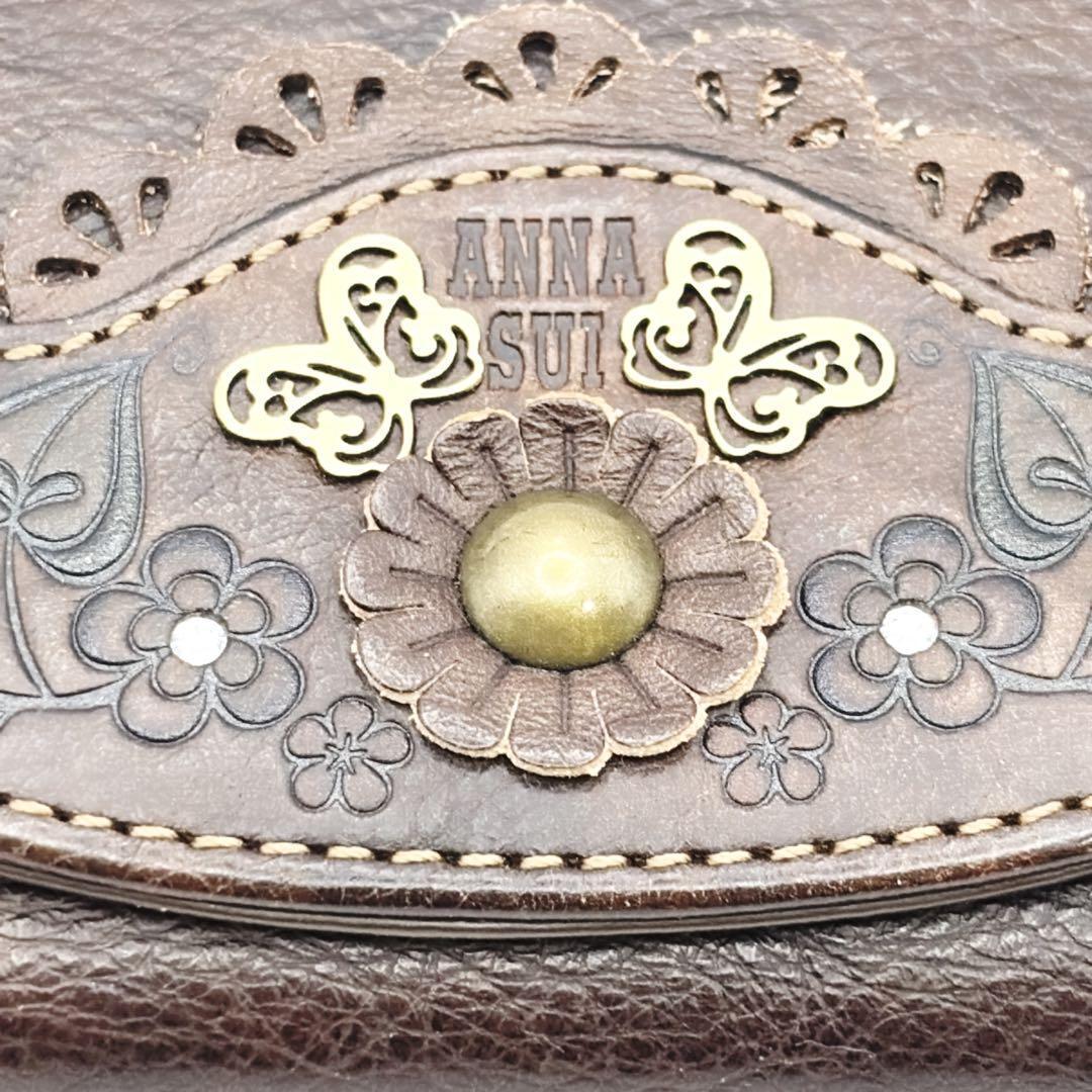 ANNA SUI アナスイ 財布 三つ折り レザー フラワー バタフライ 蝶