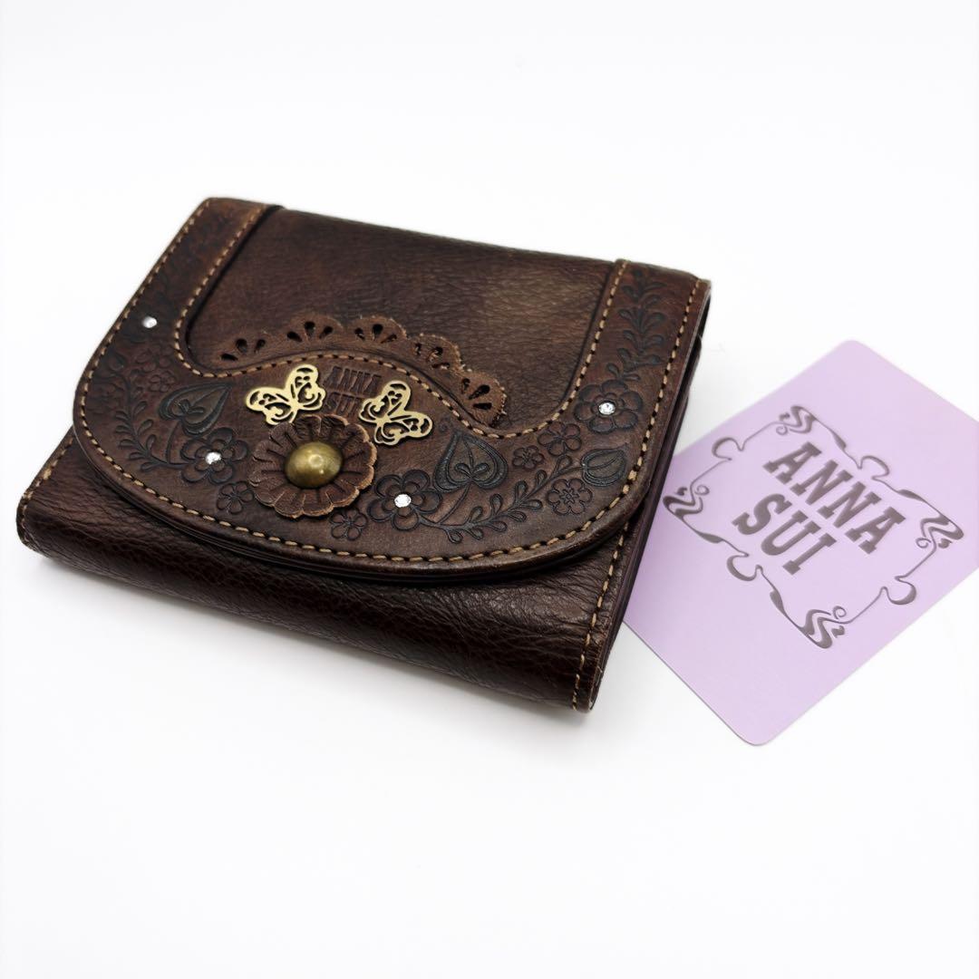 ANNA SUI アナスイ 財布 三つ折り レザー フラワー バタフライ 蝶