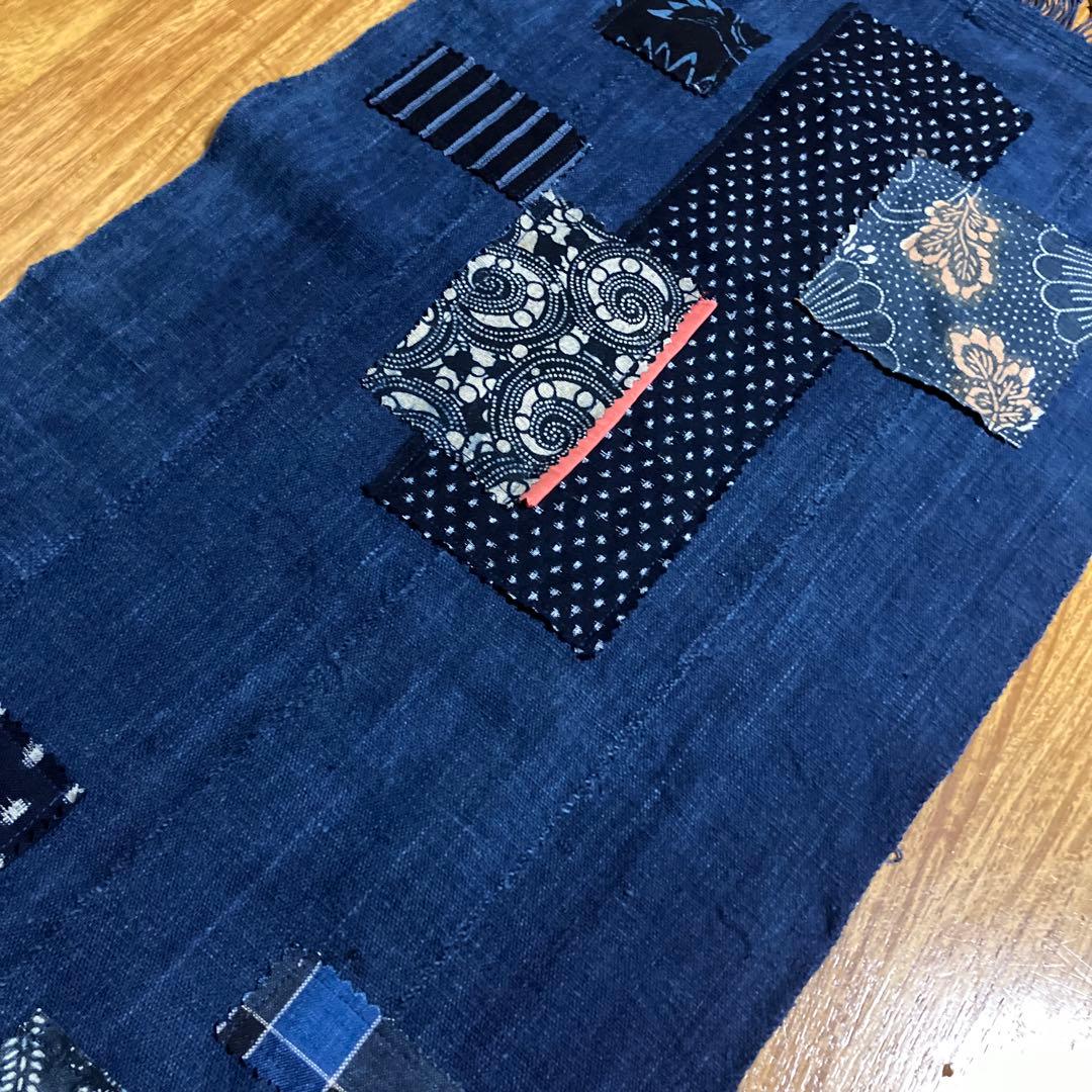 お値下げ 手織り藍染め古布型染め雪ん子紅花染めストール、マフラー　ブルキナファソ