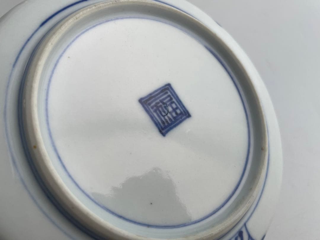 染付　竹虎図　小皿　縁錆　輪花縁　角福　直し　ニュウあり