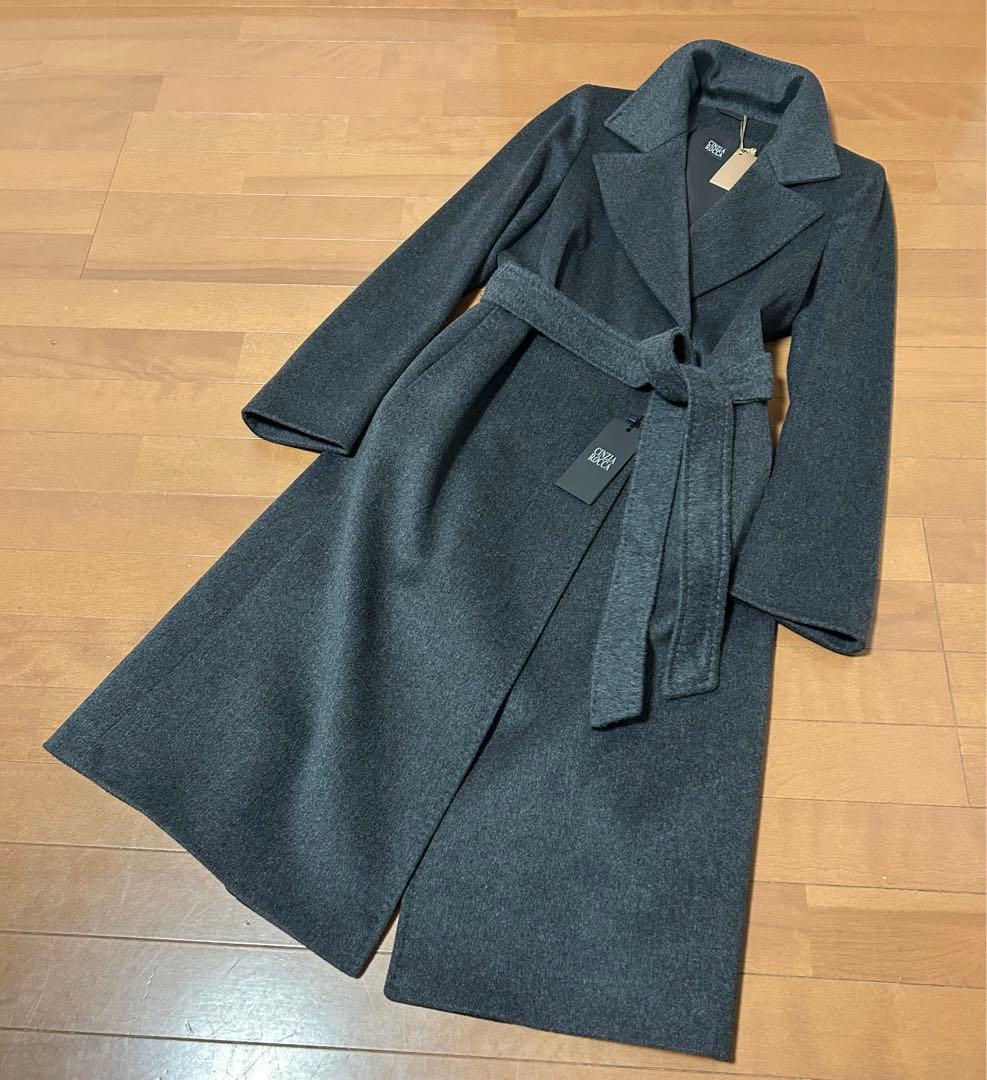 新品タグ付　イタリア製　CINZIA ROCCA　ロングコート　高級　グレー　艶
