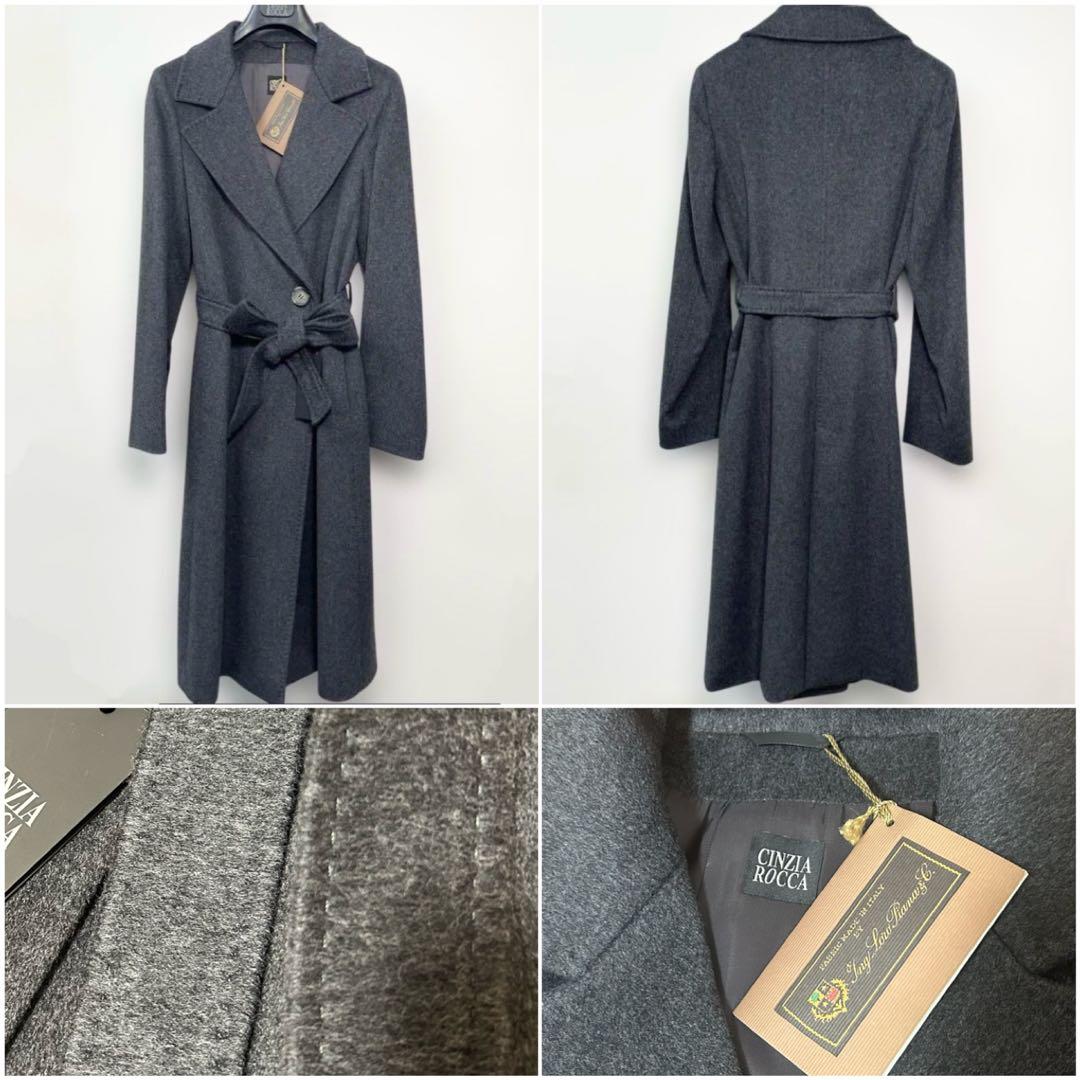 新品タグ付　イタリア製　CINZIA ROCCA　ロングコート　高級　グレー　艶