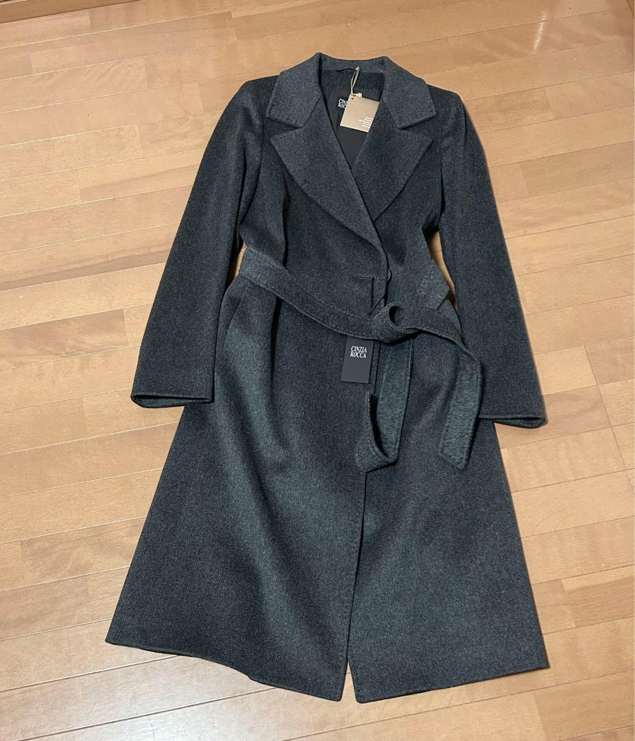 新品タグ付　イタリア製　CINZIA ROCCA　ロングコート　高級　グレー　艶