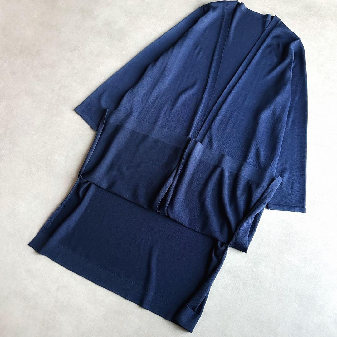 美品▲ANAYIアナイ//アセテートポリエステルロングカーディガン▲ネイビー