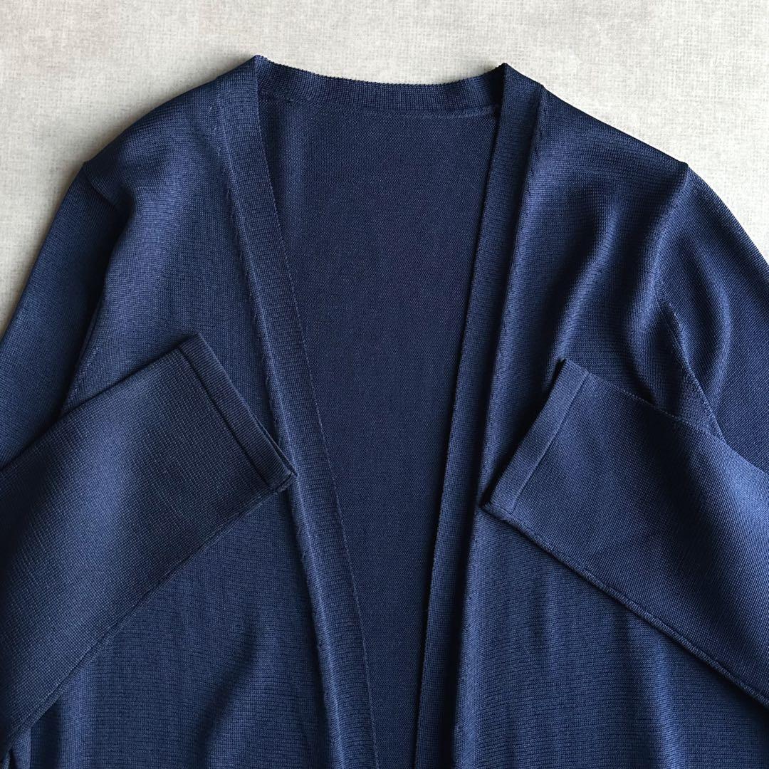 美品▲ANAYIアナイ//アセテートポリエステルロングカーディガン▲ネイビー