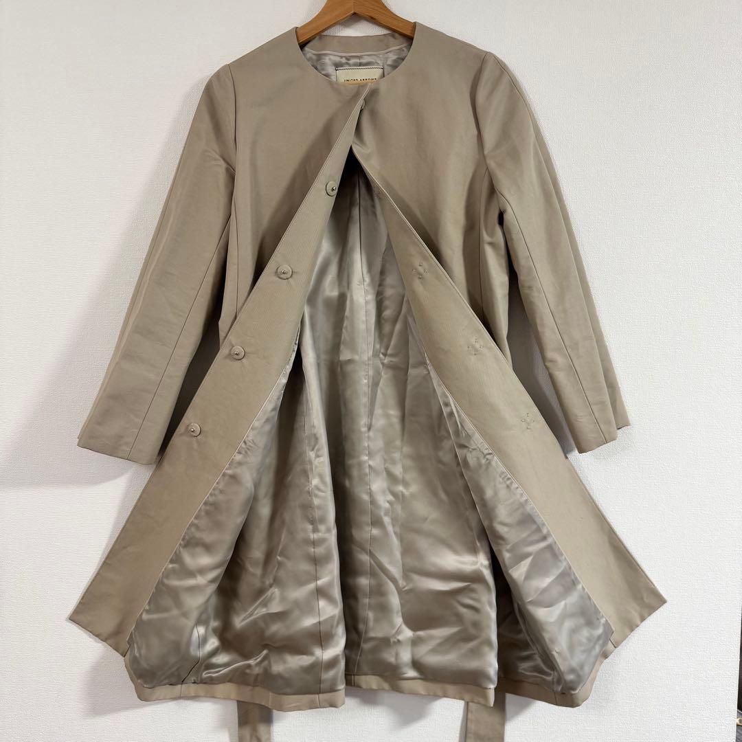 【美品】ユナイテッドアローズノーカラートレンチ 38サイズ ベージュ春秋