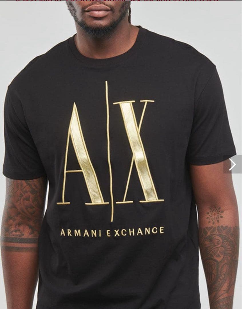 新品 Armani Exchange ブラック Tシャツ ビッグロゴ M 金刺繍