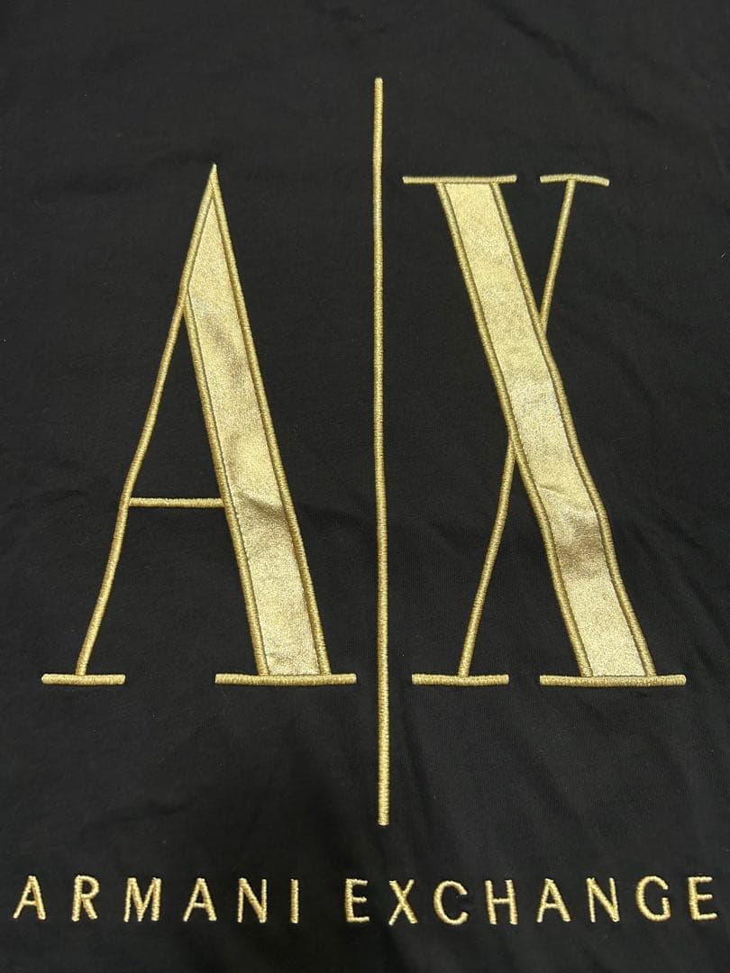 新品 Armani Exchange ブラック Tシャツ ビッグロゴ M 金刺繍