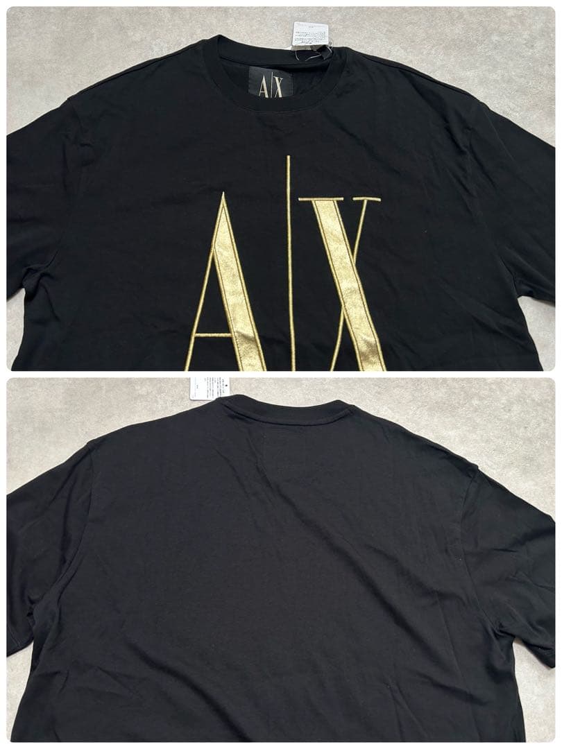 新品 Armani Exchange ブラック Tシャツ ビッグロゴ M 金刺繍