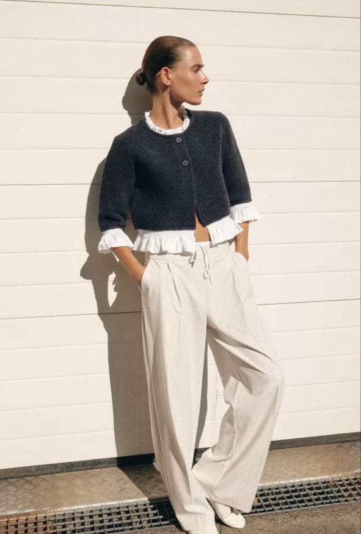 新品未使用 ZARA ザラ ポプリンコンビニットジャケット ダークグレー　S