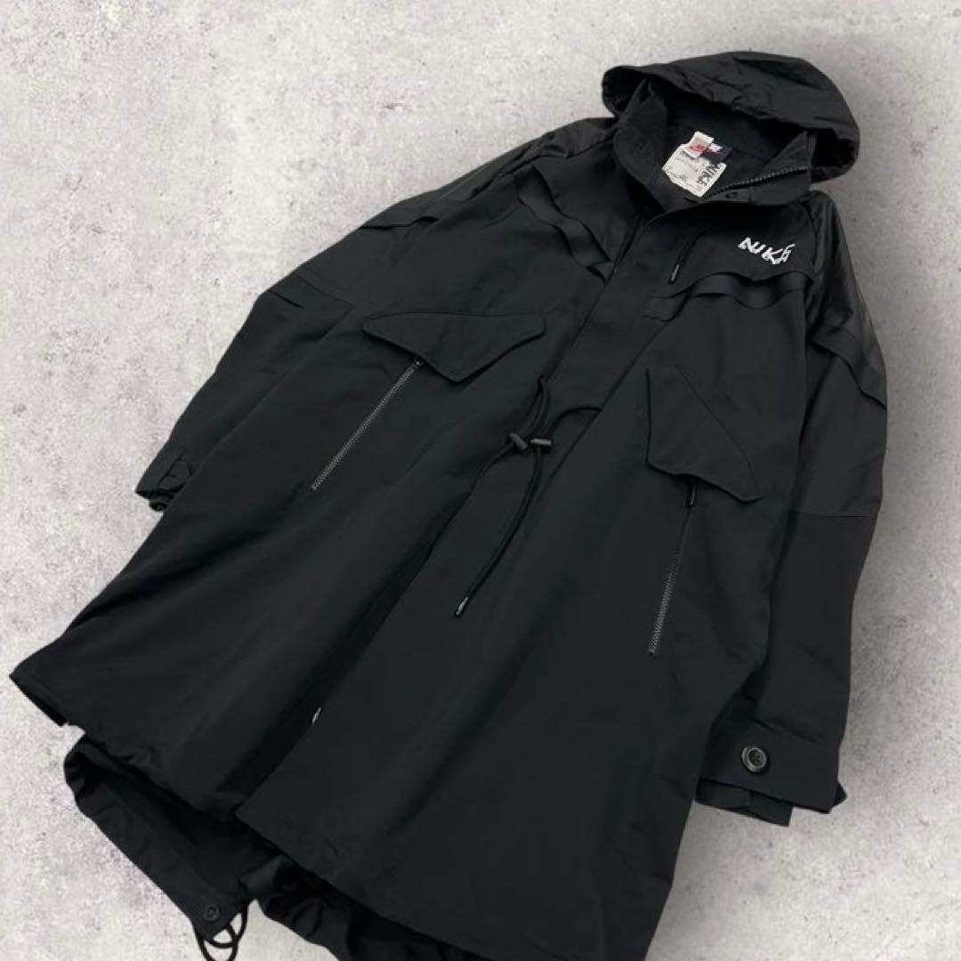 11502【美品・限定コラボ】ナイキ×サカイ☆黒モッズコート　ロングコート