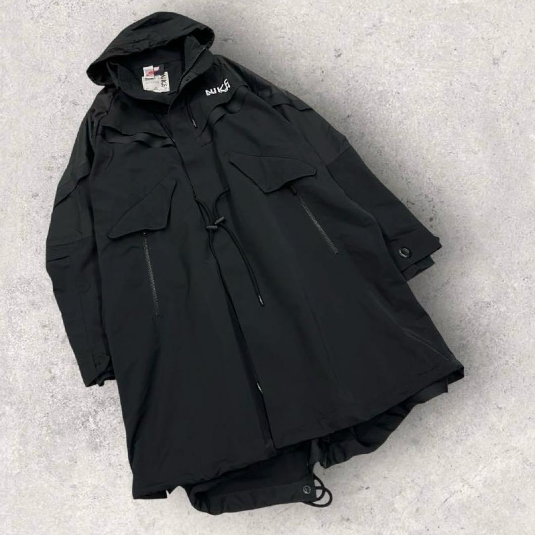 11502【美品・限定コラボ】ナイキ×サカイ☆黒モッズコート　ロングコート