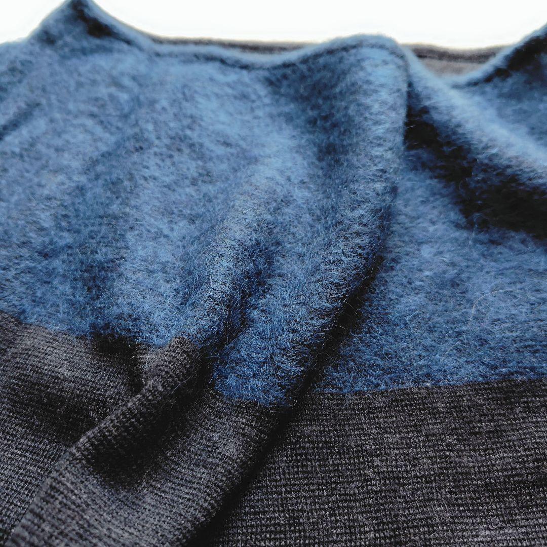 【美品】芽風 モヘヤ混 切替 ニット カーディガン チャコール ネイビー 38