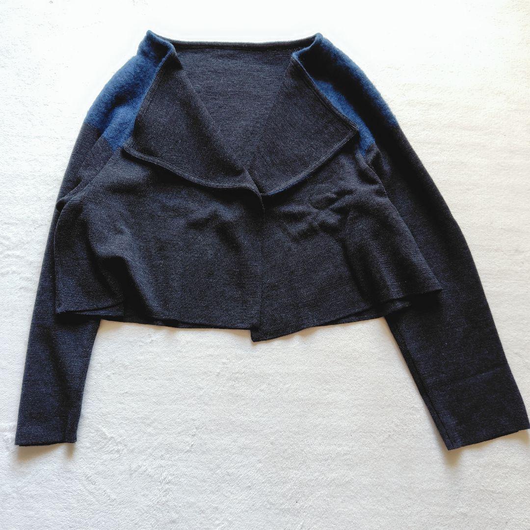 【美品】芽風 モヘヤ混 切替 ニット カーディガン チャコール ネイビー 38