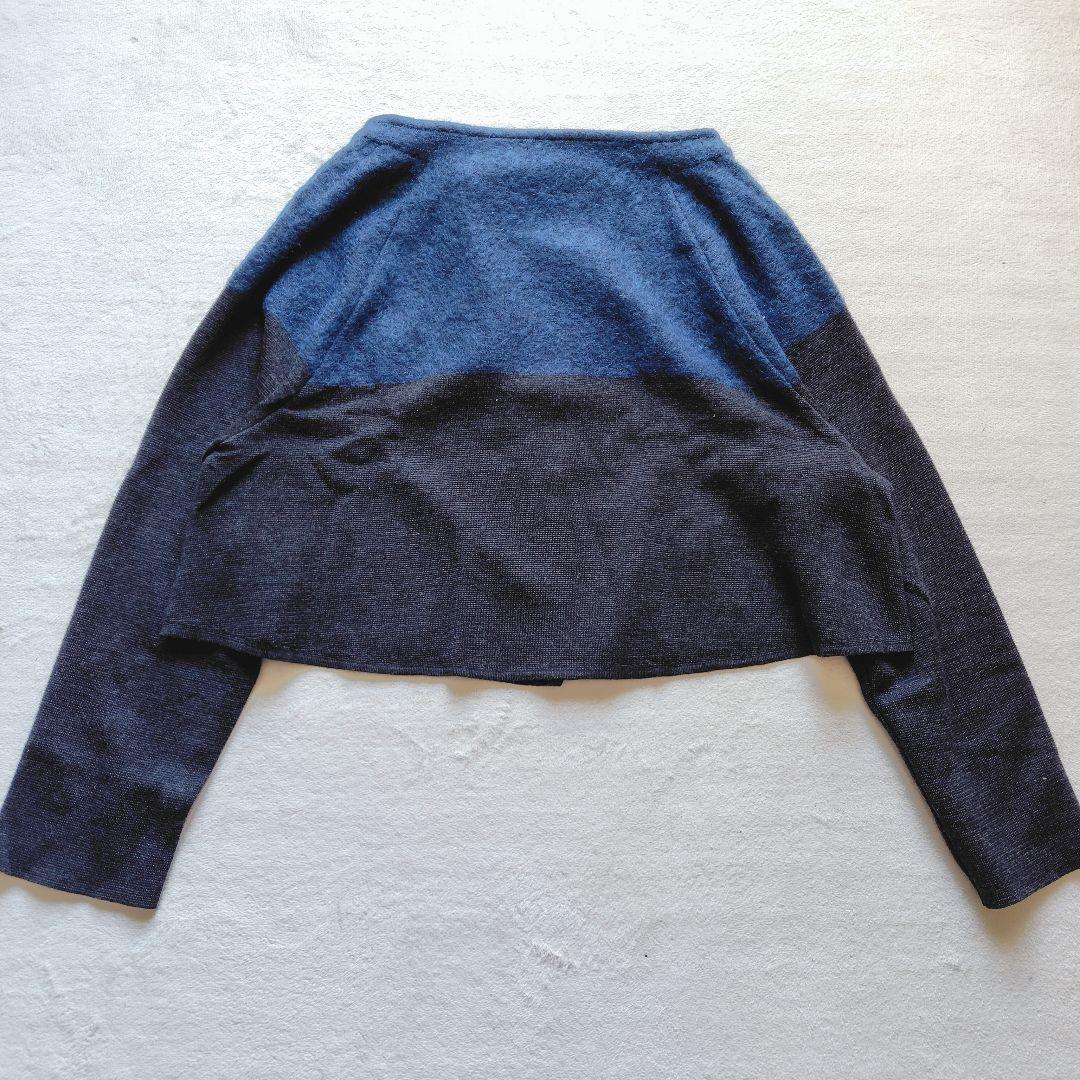 【美品】芽風 モヘヤ混 切替 ニット カーディガン チャコール ネイビー 38