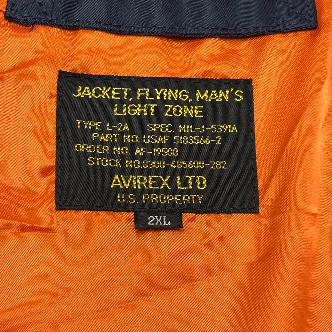 【希少2XL★美品】AVIREX　L-2A　フライトジャケット　ネイビー
