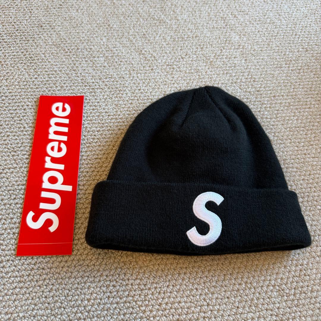 超美品 Supreme New Era ビーニー ニットキャップ 黒 Sロゴ