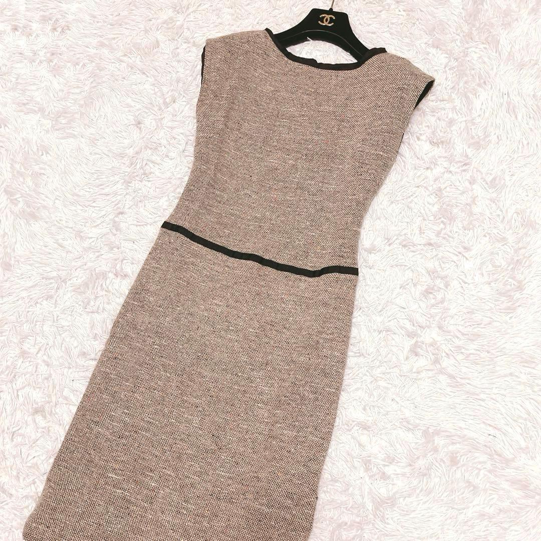 TOCCA トッカ ラメ ツイード ドレス ワンピース Iライン リボン 膝下