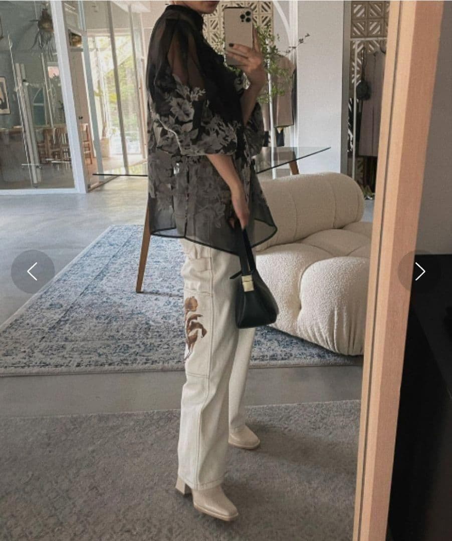 AMERI IMANE PAINTER PANTS 花柄 デニム パンツ M