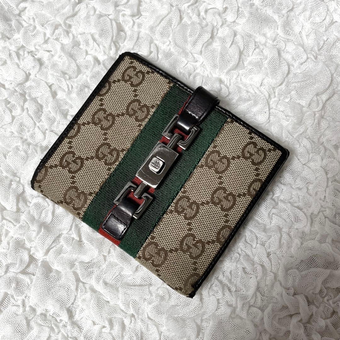 Gucci GGキャンバス 二つ折り　財布　グッチ　ジャッキー　シェリー　レザー