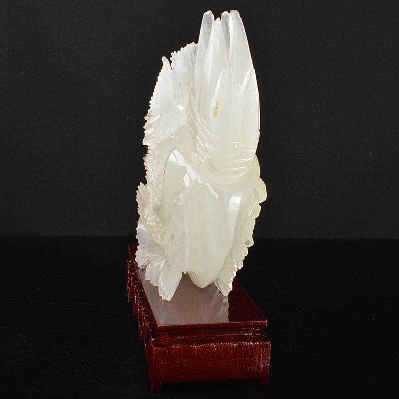 中国　玉石白玉彫刻　白菜　置物　唐木台付　V　R7211B