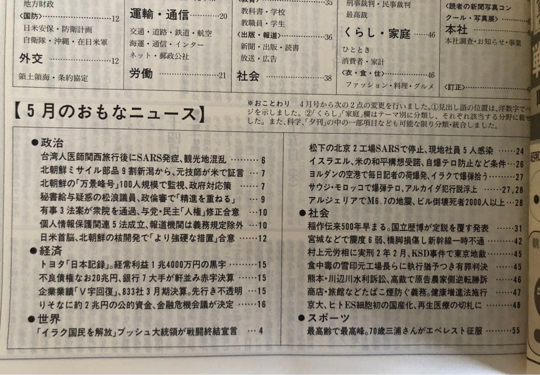朝日新聞 縮刷版 2003年（平成15年） 1〜6月　6冊セット