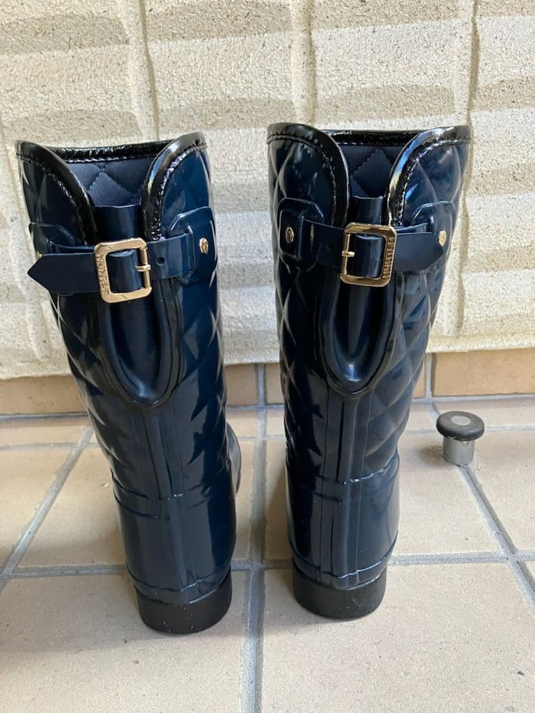 ハンター　ネイビー キルティング 長靴 バックル付き