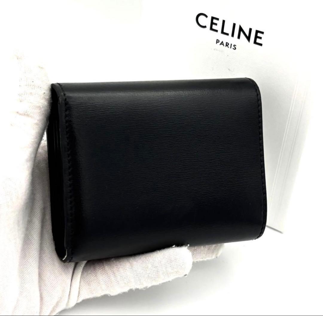 極美品✨ セリーヌ 三つ折り財布 ブラック トリオンフ ゴールド金具 レザー