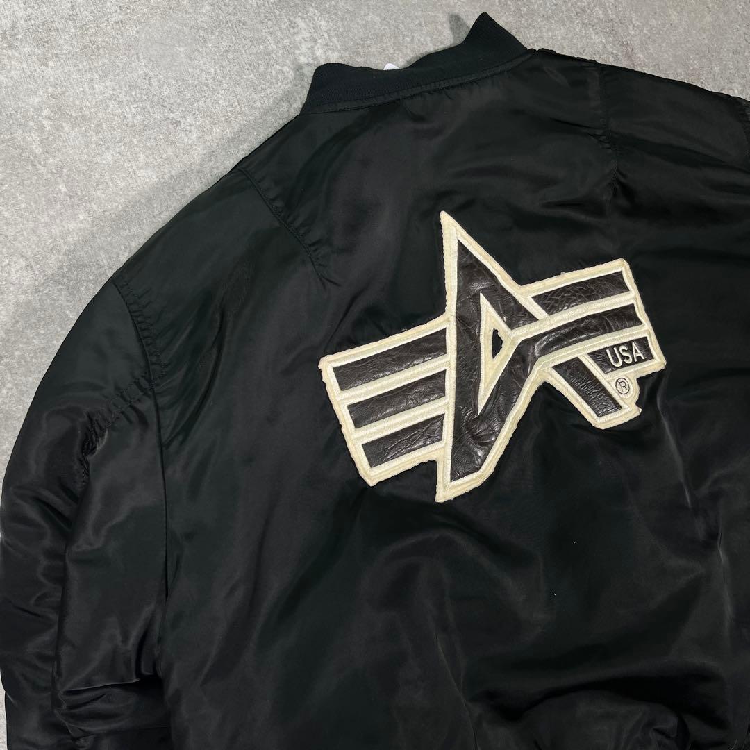 90s USA製　アルファ　MA-1 フライトジャケット　XL レザーワッペン