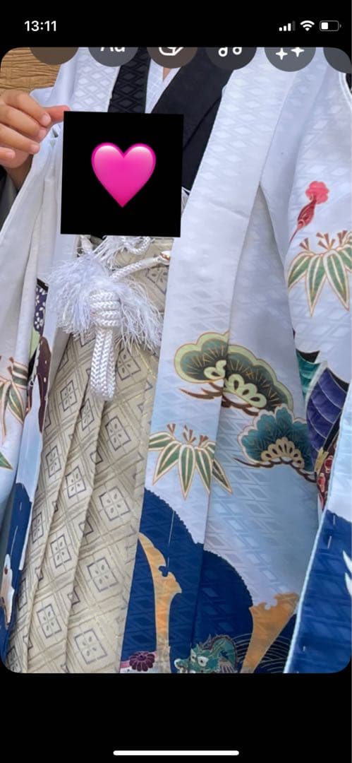 お宮参り用 絹製衣装 鶴と兜と松の刺繍七五三男の子