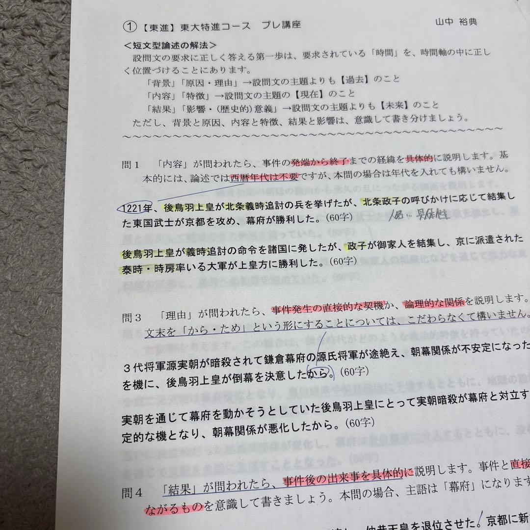 東進東大特進日本史　板書・テストゼミ・解答解説付き