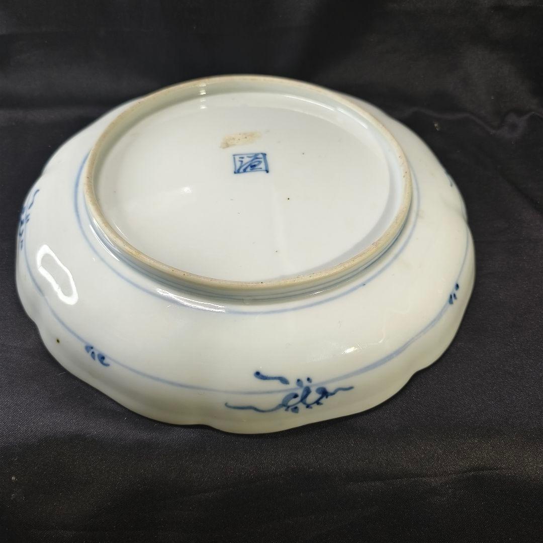 古伊万里 染付皿 25cm 手描き 在銘 作家モノ 古美術 蒐集家放出美品飾り皿