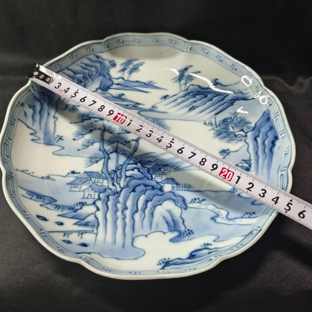 古伊万里 染付皿 25cm 手描き 在銘 作家モノ 古美術 蒐集家放出美品飾り皿