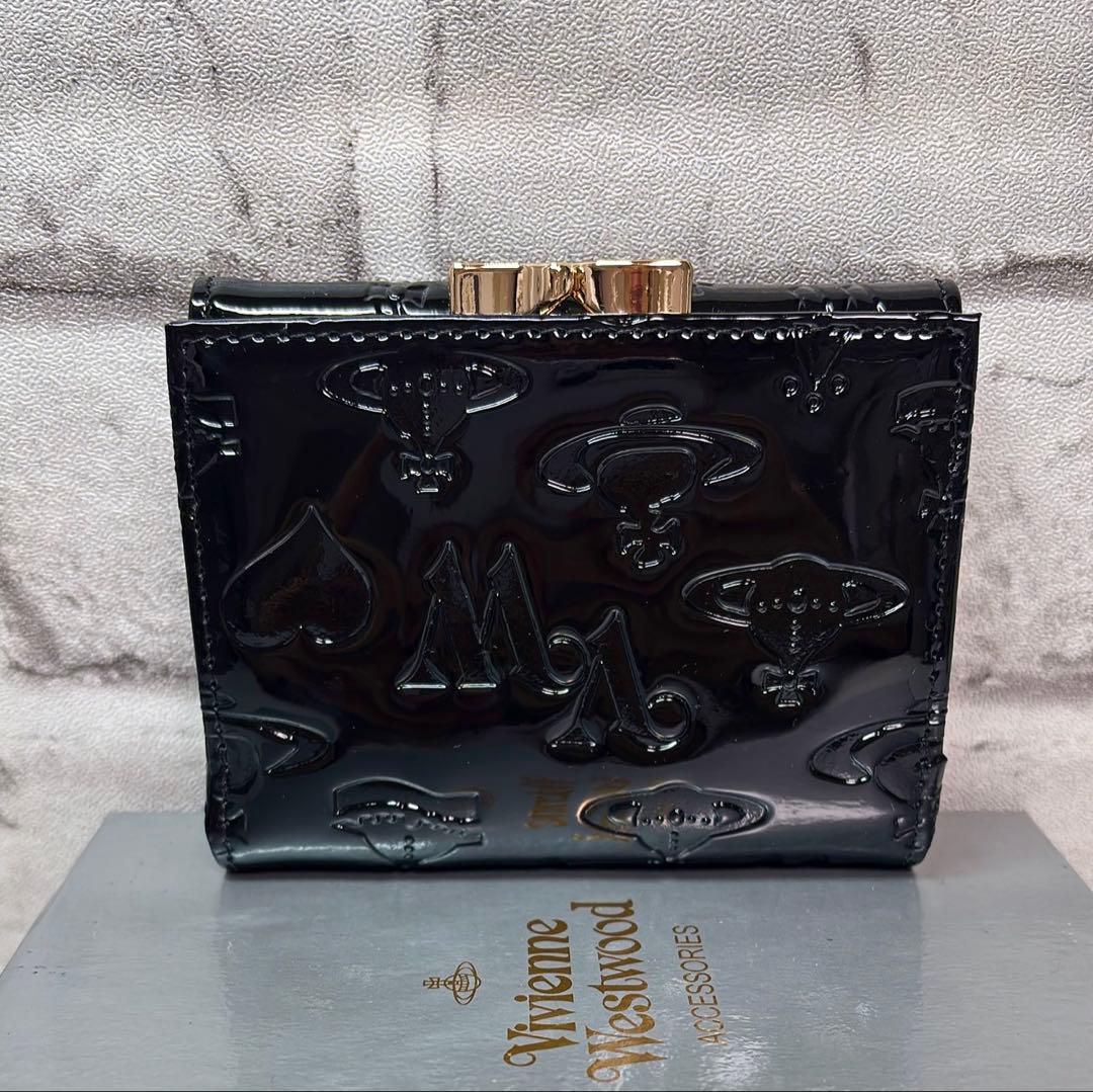 【ショッパー付き】VivienneWestwood エナメル三つ折財布　ブラック