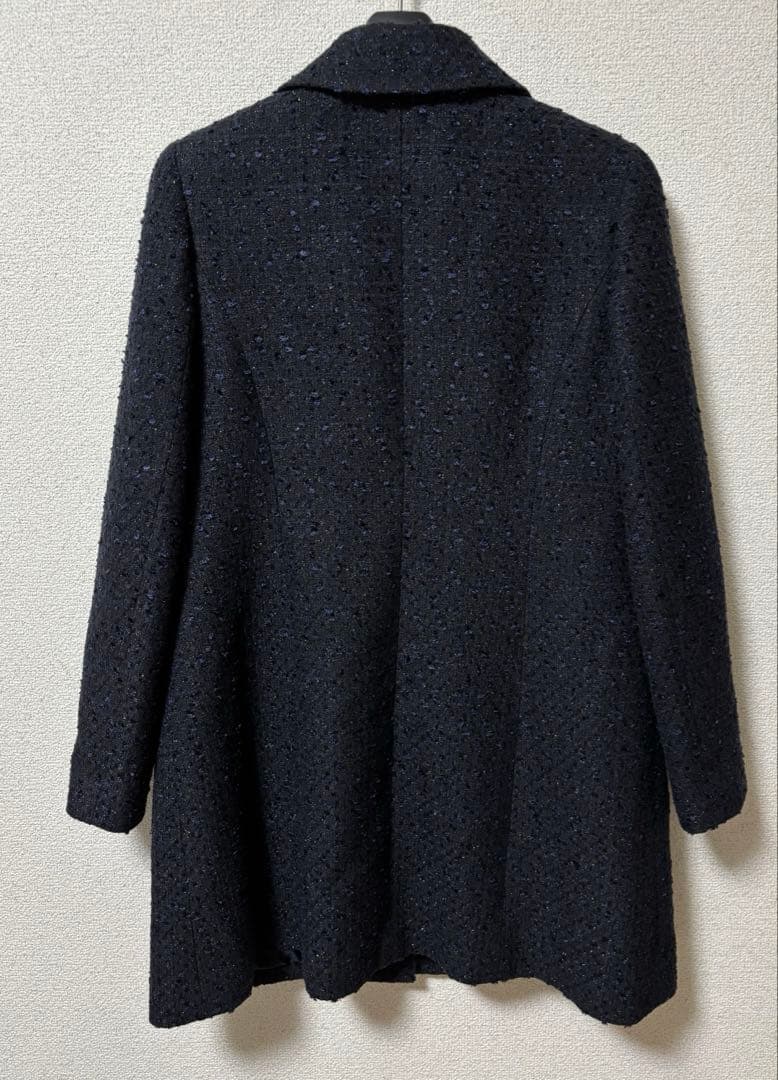 美品 ルネ Rene ツイードロングジャケット ネイビー 36号