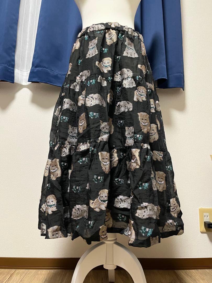yukiemon 猫柄 マンチカン　フレアロングスカート