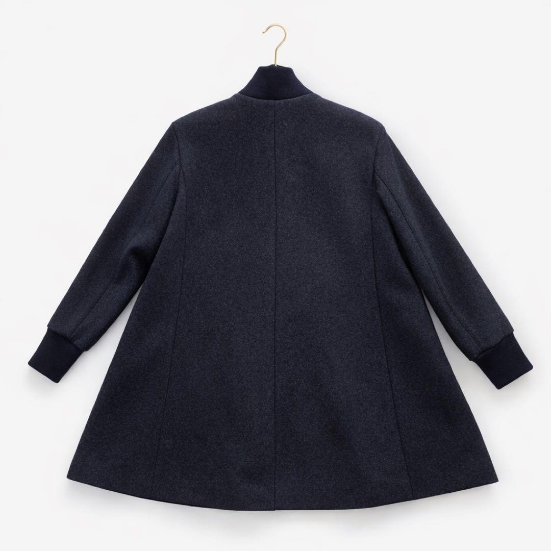 【極美品】LE CIEL BLEU ノーカラーウールロングコート　ネイビー　38