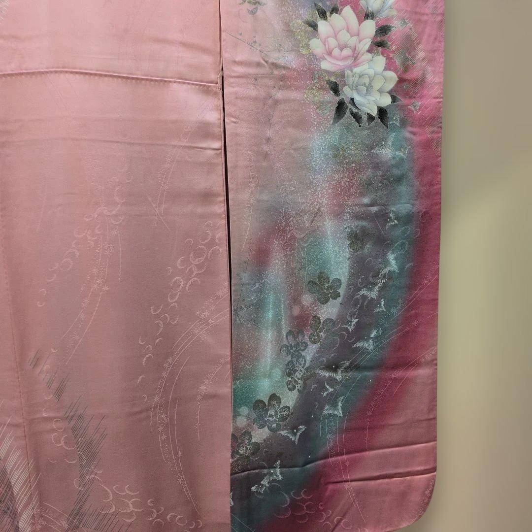 コメント、#MW34.ブランド正絹振袖Fモレシャン草花文金銀彩柄163cm