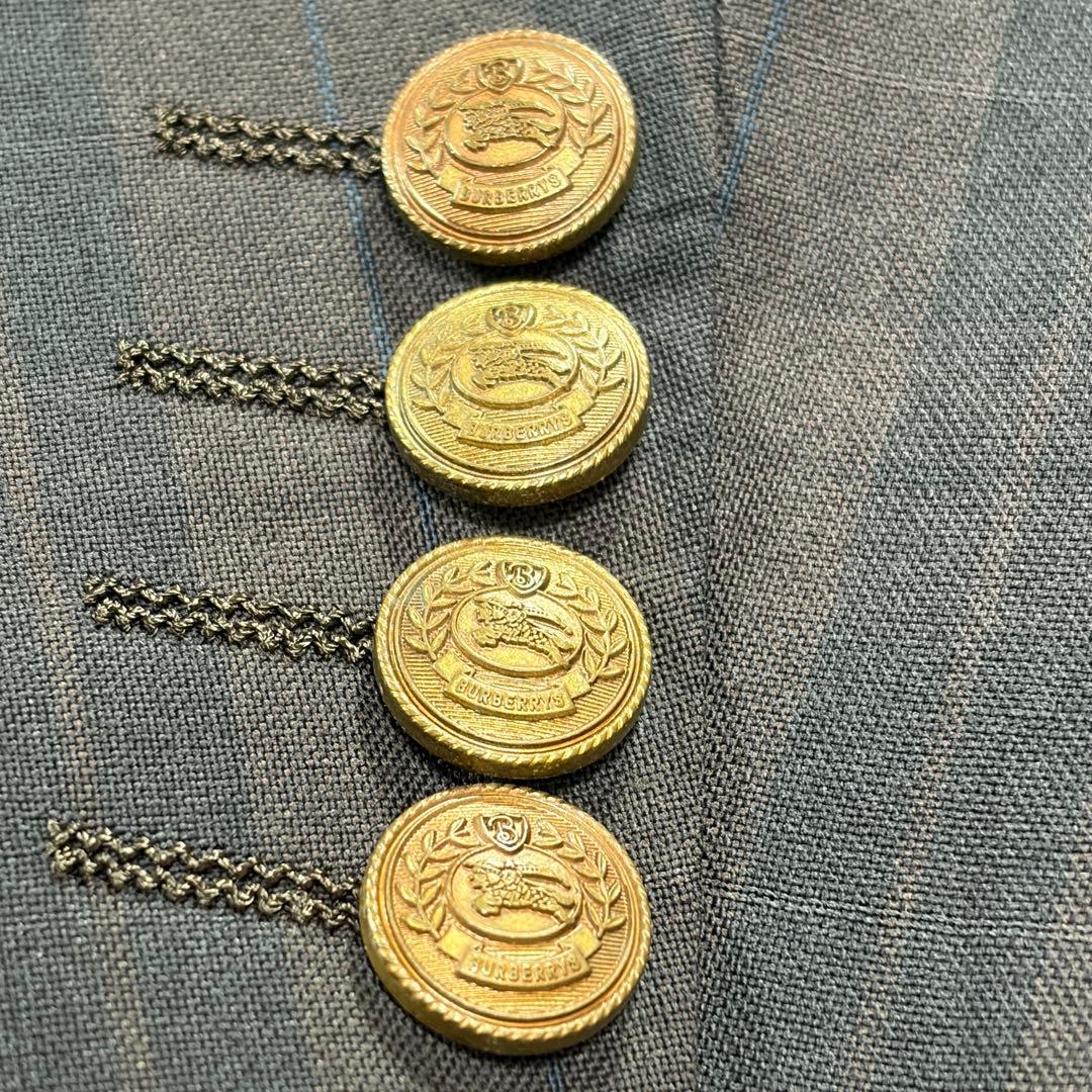 極美品 バーバリーズ 紺ブレ ダブル チェック柄 復刻金ボタン L 背抜