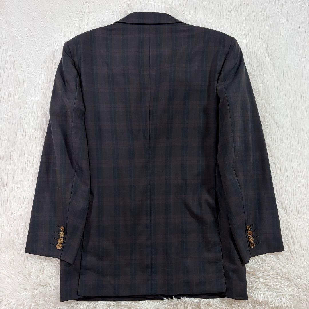 極美品 バーバリーズ 紺ブレ ダブル チェック柄 復刻金ボタン L 背抜