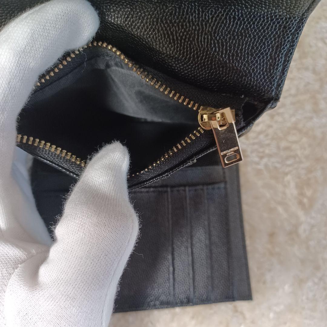 ✨極美品✨　YSL　サンローラン　カサンドラ　三つ折り財布　ブラック　レザー