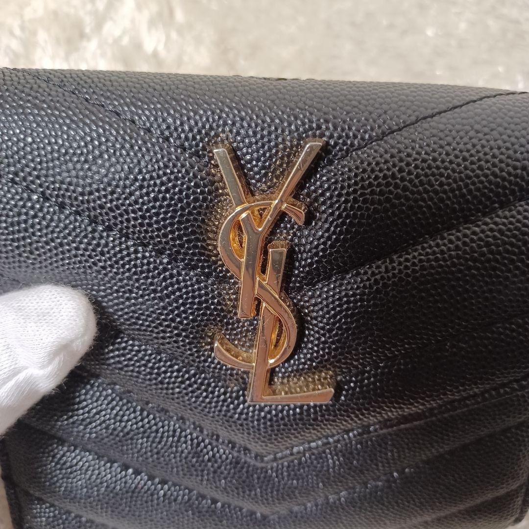 ✨極美品✨　YSL　サンローラン　カサンドラ　三つ折り財布　ブラック　レザー