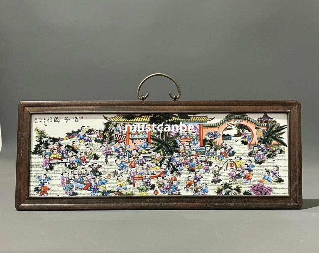 景徳鎮 陶板画百子図 応接間 書斎 懸掛 装飾品 現代工芸品 美術品 置物