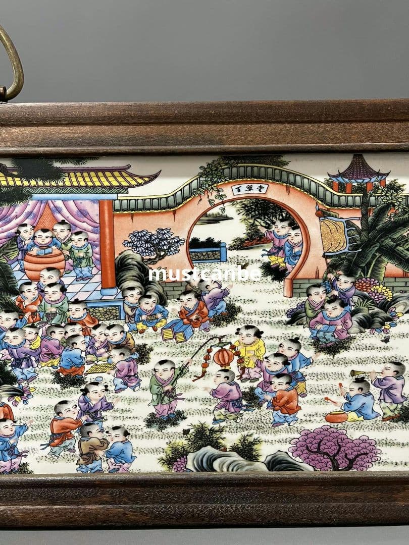 景徳鎮 陶板画百子図 応接間 書斎 懸掛 装飾品 現代工芸品 美術品 置物