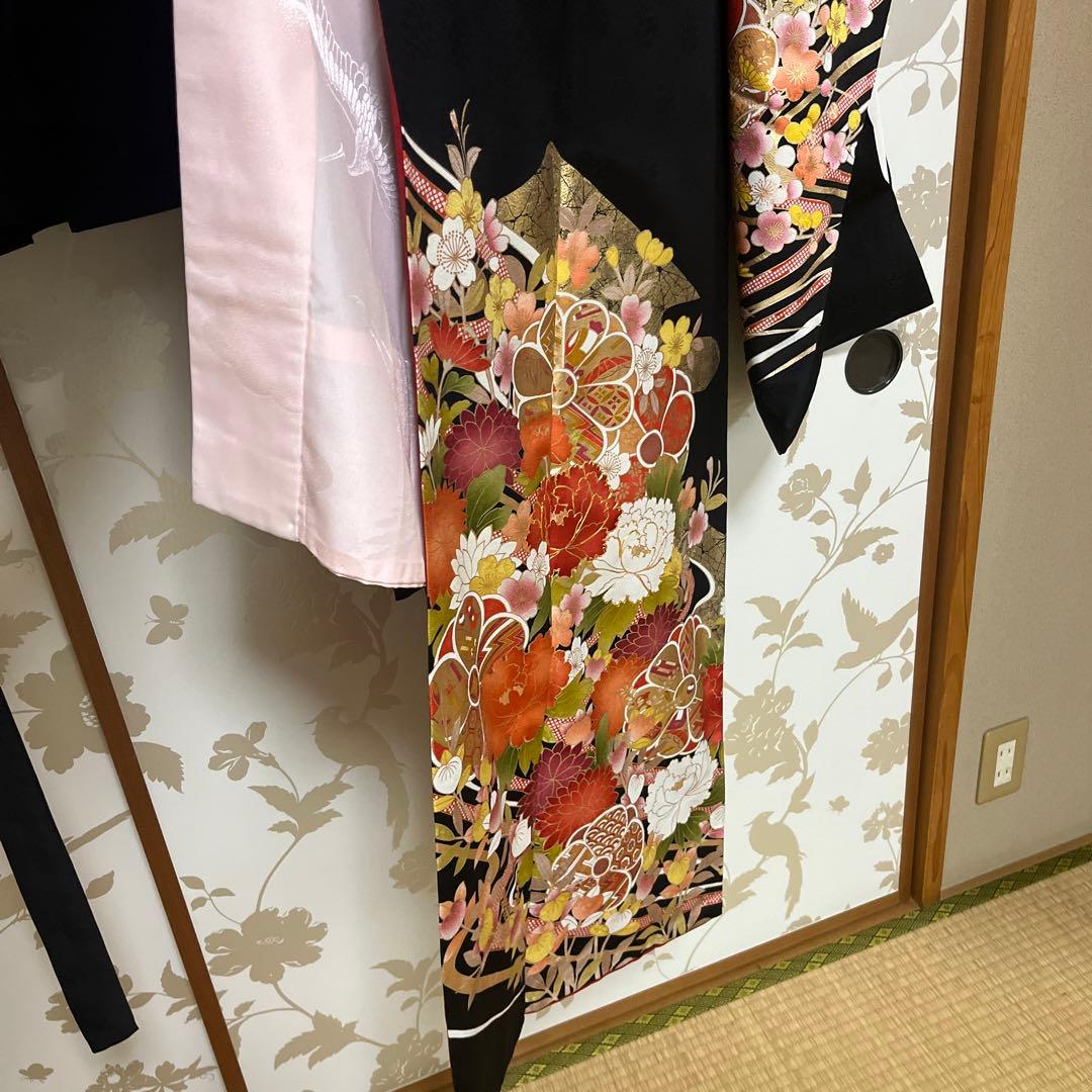 専用　極美品　正絹　振袖　袴　2点　卒業式　黒振袖　長襦袢おまけ